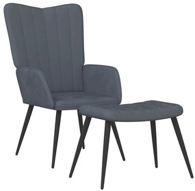 327689 vidaXL Релаксиращ стол с табуретка, тъмносив, кадифе