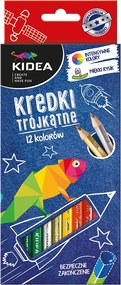 Kidea - Цветни моливи 12 цв. Триъгълни + златен и сребърен