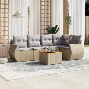 3257326 vidaXL Градински диван с възглавници, 6 части, бежов полиратан
