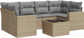 3251056 vidaXL Градински диван с възглавници, 7 части, бежов полиратан