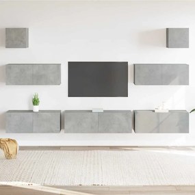 3114545 vidaXL Комплект ТВ шкафове от 7 части, бетонно сив, инженерно дърво