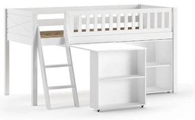 Бяло повдигнато детско легло от масивен бор с място за съхранение 90x200 cm SCOTT – Vipack
