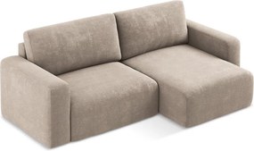Бежов шенилов сгъваем/с място за съхранение ъглов диван (десен ъгъл) Kona – Makamii