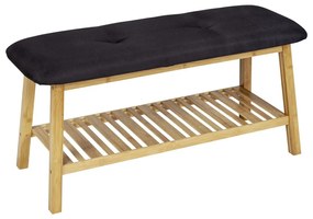 Черен/естествен бамбуков стелаж за обувки с пейка Ecori - Wenko