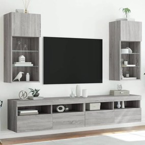837054 vidaXL ТВ шкафове с LED осветление, 2 бр, сив сонома, 40,5x30x90 см