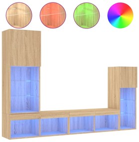 3216649 vidaXL ТВ стенни модули с LED, 4 части, сонома дъб, инженерно дърво