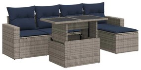 3326302 vidaXL Градински диван с възглавници, 6 части, сив полиратан, акация