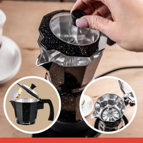 Електрическа кубинска кафеварка Klausberg KB 7998, 500W, 6 чаши, Вграден нагревател, Предпазен клапан, Черен мрамор