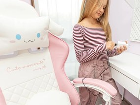 Детски геймърски стол с поставка за крака и масажна облегалка - розов