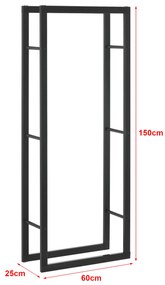 Стелаж за дърва Täby стомана 60x25x150cm черен []