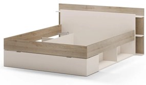 Бяло-естествено двойно легло 160x200 cm от декор от дъб с място за съхранение без ламелно дъно Albo – Marckeric