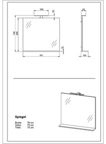 Стенно огледало със светлина/с рафт 76x75 cm – Germania