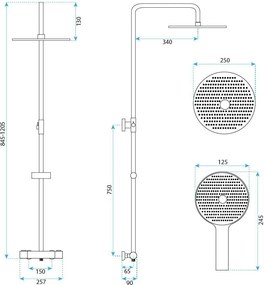 Душ комплект без чучур с термостат Rea Lungo Black
