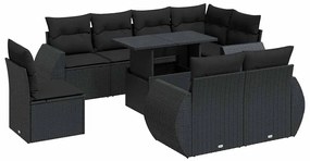 3326656 vidaXL Градински комплект диван с възглавници 9 части черен полиратан