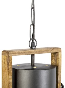 Индустриално висящо осветление тъмно сиво с дърво от манго - Mangoes