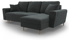 Тъмносив кадифен разтегателен ъглов диван с място за съхранение Kyoto – Cosmopolitan Design