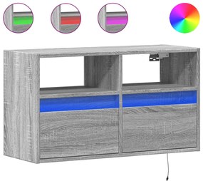 852332 vidaXL Стенен ТВ шкаф с LED осветление, сив сонома, 80x31x45 см