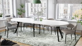 ЕКСПАНСО Бял мат/черни крака - ГОЛЯМА КРЪГЛА МАСА Ø110 РАЗТЕГАТЕЛНА ДО 310 cm С КРАКА Y ЛОФТ/ИНДУСТРИАЛНА