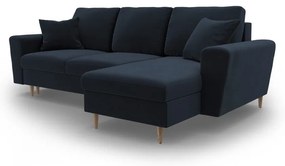 Тъмносин кадифен разтегателен ъглов диван с място за съхранение Kyoto – Cosmopolitan Design
