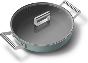Плитка тенджера с капак Smeg DPF2812EGM, 28 см, 4.3 л, Керамично незалепващо покритие, Фурна до 250C, Без PFAS, Индукция, Изумрудено зелен