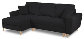 Черен разтегателен ъглов диван с място за съхранение от прежда с примки от букле (ляв ъгъл) Kyoto – Cosmopolitan Design