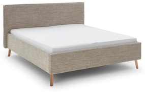 Бежово тапицирано двойно легло с място за съхранение с включена подматрачна рамка 160x200 cm Riva – Meise Möbel