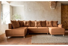 Ъглов разтегателен диван от велур в тухлен цвят (ляв ъгъл/"U") Lazy Lukka - Miuform