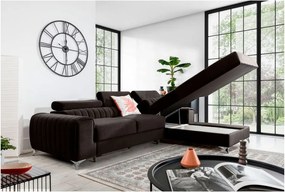 Тъмнокафяв кадифен разтегателен ъглов диван с място за съхранение (десен ъгъл) Grayson – ELTAP