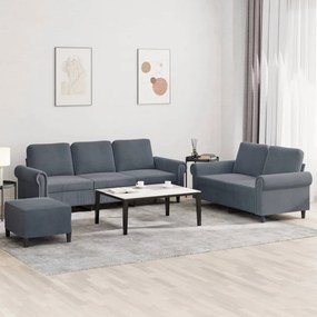 3202261 vidaXL Комплект дивани от 3 части с възглавници, тъмносив, кадифе