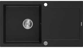 Mexen Leo гранитна мивка с 1 камера и отцеждане 900 x 500 мм, черна, хром сифон - 6501901010-77