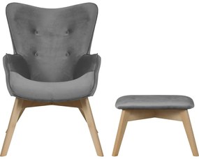 Сив кадифен фотьойл с табуретка Niko – Ropez