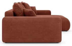 Разтегателен ъглов диван с място за съхранение от рипсено кадифе в тухлен цвят (променлив) Luma – Ropez
