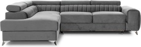 Сив кадифен разтегателен ъглов диван с място за съхранение (ляв ъгъл L форма) Laurence – ELTAP