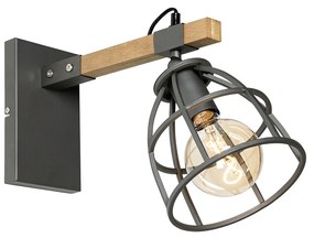 Индустриален стенен аплик тъмно сив с дърво регулируем - Arthur
