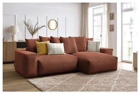 Теракотен сгъваем/с място за съхранение ъглов диван от рипсено кадифе Voltaire – Bobochic Paris