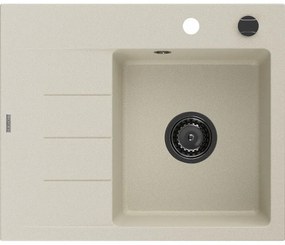 Mexen Ben гранитна мивка с 1 камера и дренаж, дясна 600 x 500 мм, бежова, черен