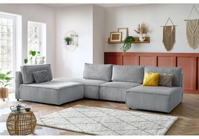 Светлосив променлив ъглов диван от велур Nihad modular - Bobochic Paris