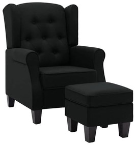 320153 vidaXL Фотьойл с табуретка за крака, черен, текстил