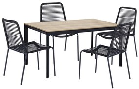 Комплект от 4 черни стола за хранене Kai и маса от естествен цвят Thor - Bonami Essentials