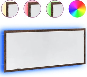 856274 vidaXL LED огледало за баня, кафяв дъб, 100x8,5x37 см, инженерно дърво