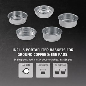 Еспресо машина Caso Gourmet Latte, 1350W, 20 bar, 1.3 л, ULKA, 6 програми, Предварително запарване, Портафилтър, ESE, Инокс