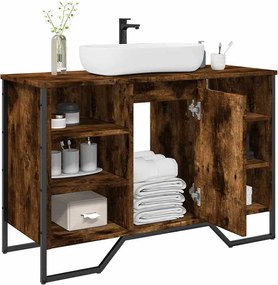 848666 vidaXL Шкаф за мивка за баня, опушен дъб, 91x35x60 см, инженерно дърво