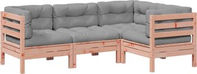 3299417 vidaXL Градински комплект с възглавници, 4 части, дугласка ела масив