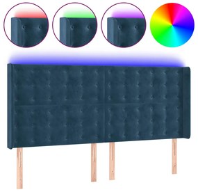 3124546 vidaXL LED горна табла за легло, тъмносиня, 183x16x118/128 см, кадифе