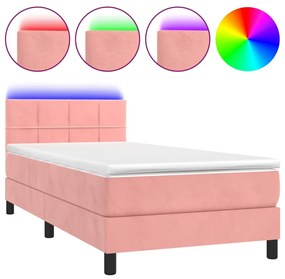 3134386 vidaXL Боксспринг легло с матрак и LED, розово, 90x200 см, кадифе