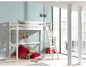 Бяло повдигнато детско легло от масивен бор с място за съхранение 90x200 cm PINO – Vipack