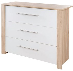 Нисък детски скрин от дъб с масичка за преповиване в бял и естествен цвят 112x98 cm - Roba