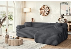 Тъмносив ъглов диван от рипсено кадифе (десен ъгъл) Martin – Ropez