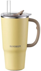 Термочаша с вградена сламка Buydeem DS57-MY, 700 мл, Топло&студено до 6 ч, Вакуумна изолация, Дръжка, Неръждаема стомана, BPA free, Жълт