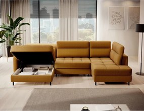 Жълт кадифен разтегателен ъглов диван с място за съхранение (десен ъгъл U форма) Berrto – ELTAP